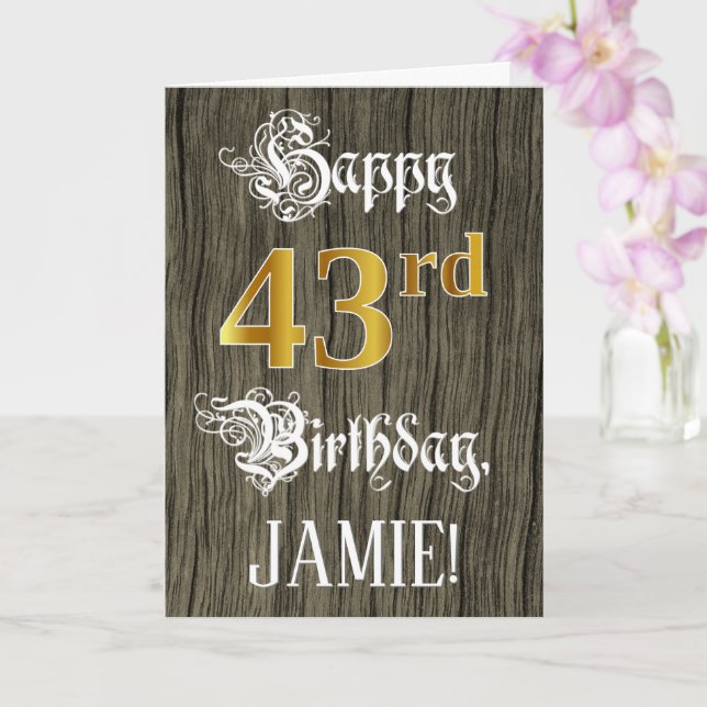Tarjeta 43 Aniversario de la Faux Gold Look + Faux Wood Pa (Orquídea)