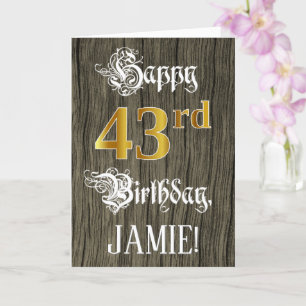 Tarjeta 43 Aniversario de la Faux Gold Look + Faux Wood Pa