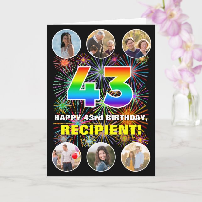 Tarjeta 43 Aniversario del Arcoiris divertido #, nombre pe (Orquídea)