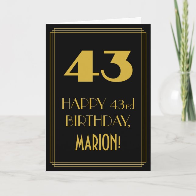 Tarjeta 43 Aniversario - Estilo Art Deco "43" y nombre ins (Anverso)