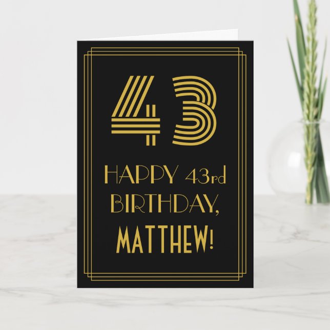 Tarjeta 43° cumpleaños: Art Deco inspirado look "43" y nom (Anverso)