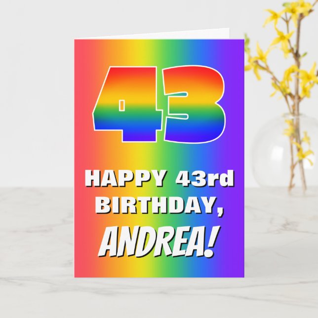 Tarjeta 43rd Birthday: Colorful, Fun Rainbow Pattern # 43 (flor amarilla)