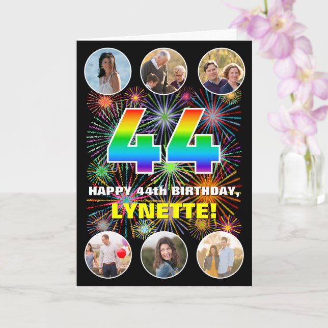 Tarjeta 44º cumpleaños: Arcoiris divertido #, nombre perso (Orquídea)