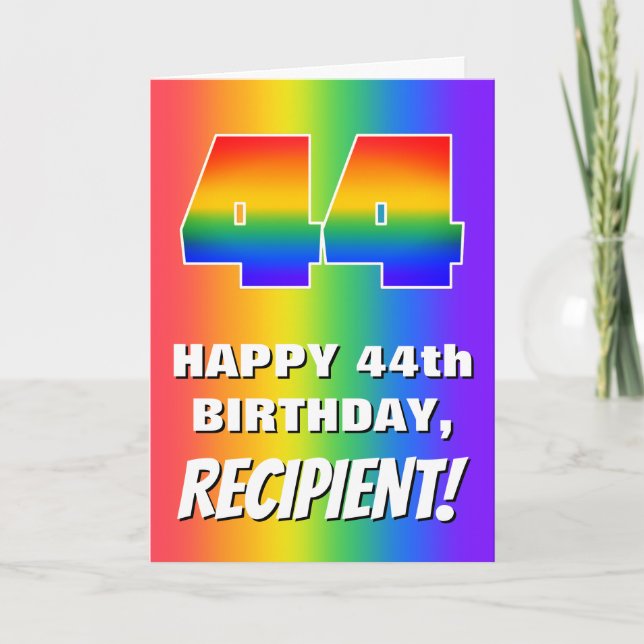 Tarjeta 44º cumpleaños: Colorido, divertido patrón arcoiri (Anverso)