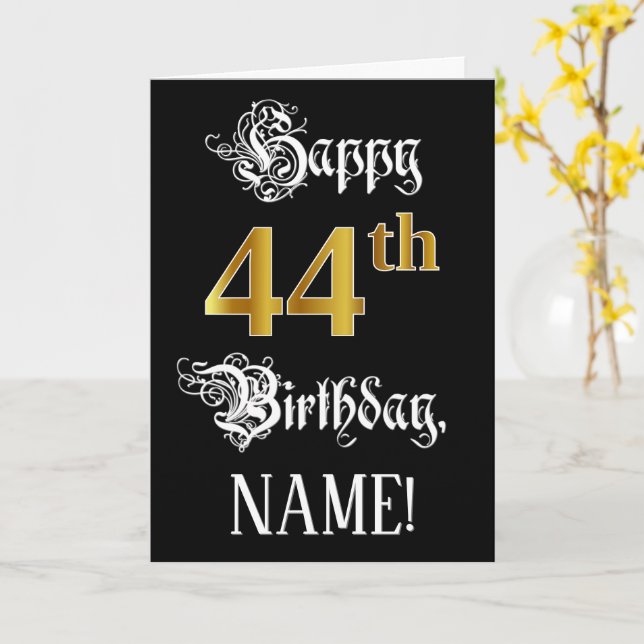 Tarjeta 44º Cumpleaños — Guión de Fancy; Mirada de Oro Fau (flor amarilla)