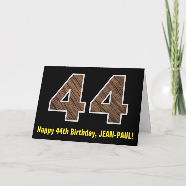 Tarjeta 44º cumpleaños: Nombre + Patrón de grano de madera (Anverso)