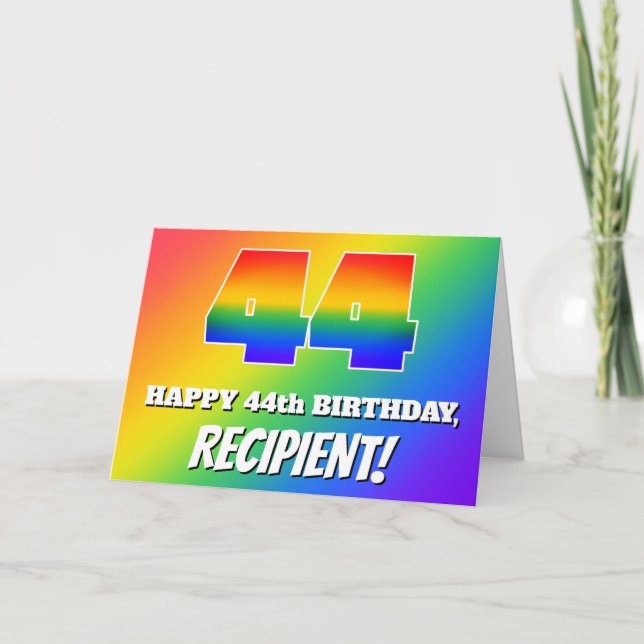 Tarjeta 44º Cumpleaños: Patrón de arcoíris multicolor # 44 (Anverso)