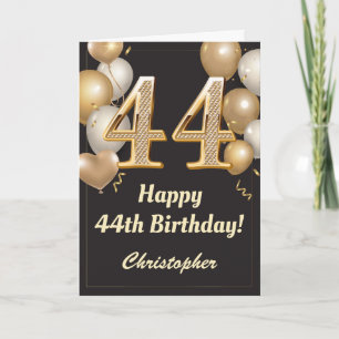 Tarjeta 44.º Confetti de Globos de Oro y Negro