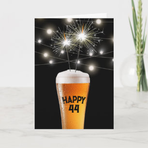 Tarjeta 44.º Cumpleaños Sparkler En Vidrio De Cerveza
