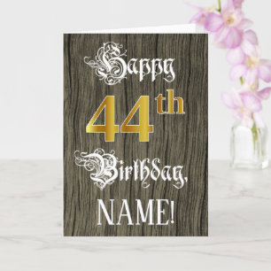 Tarjeta 44 Aniversario de la Faux Gold Look + Faux Wood Pa
