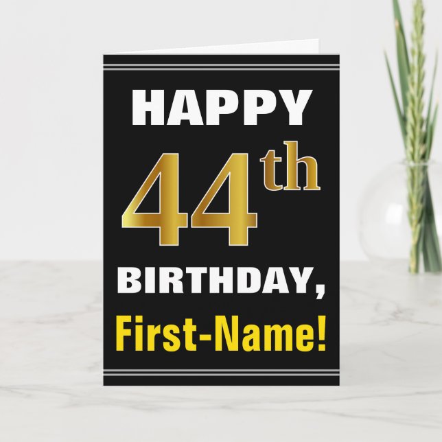 Tarjeta 44.o cumpleaños del oro intrépido, negro, falso (Anverso)