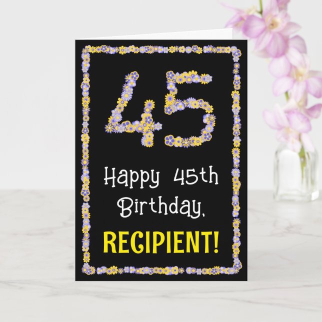 Tarjeta 45º cumpleaños: Flores florales número, nombre per (Orquídea)