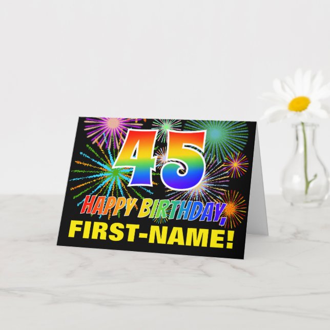 Tarjeta 45º cumpleaños: negrita, diversión, fuegos artific (Planta pequeña)