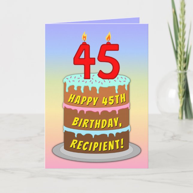 Tarjeta 45º cumpleaños — Torta de diversión y velas, con n (Anverso)