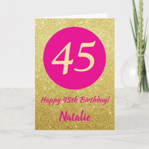 Tarjeta 45.ª feliz cumpleaños Purpurina de oro y rosado ca