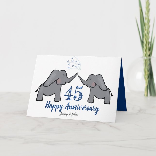 Tarjeta 45.º aniversario del boda zafiro tierno elefante (Anverso)