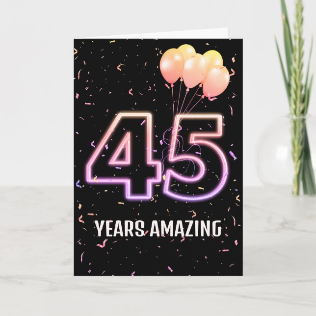 Tarjeta 45.º Balón de cumpleaños y Confetti (Anverso)