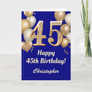 Tarjeta 45.º Confetti de globos azules y de oro de la mari