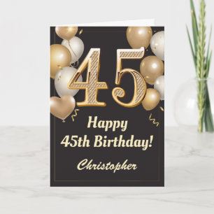 Tarjeta 45.º Confetti de Globos de Oro y Negro