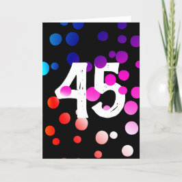 Tarjeta 45.º cumpleaños con puntos arcoiris en negro