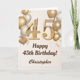 Tarjeta 45.º cumpleaños Globos de oro y cumpleaños de Conf