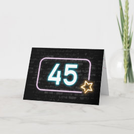 Tarjeta 45.º cumpleaños Rótulo Neón en la pared de ladrill