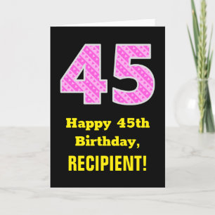 Tarjeta 45 Aniversario: Corazones y franjas rosadas "45" +