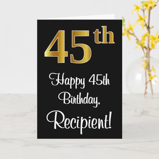 Tarjeta 45 Aniversario ~ Elegante Lujoso Faux Gold Look # (flor amarilla)