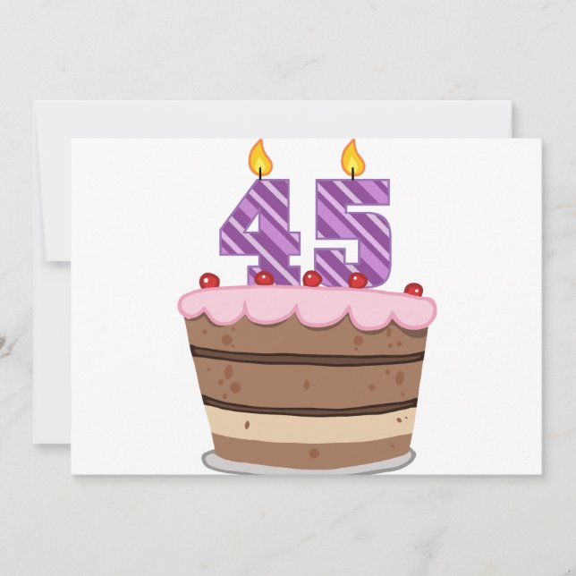 Tarjeta 45 años en el pastel de cumpleaños (Anverso)