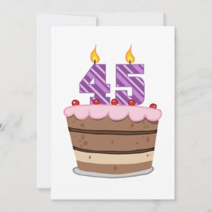 Tarjeta 45 años en el pastel de cumpleaños
