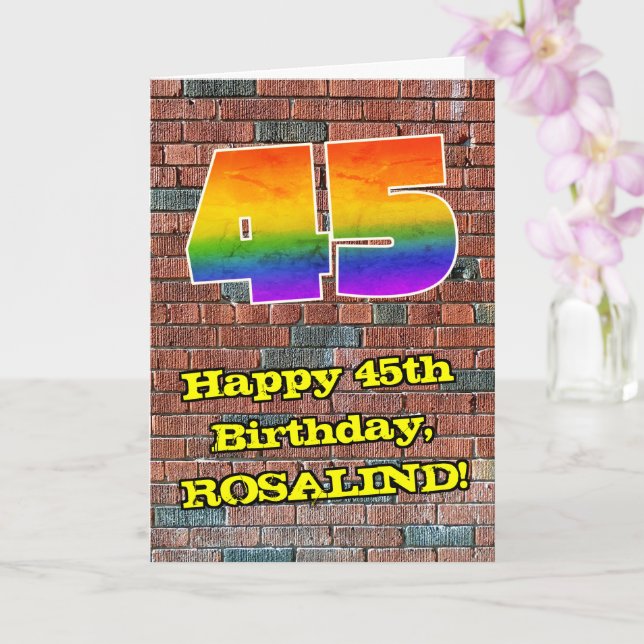 Tarjeta 45° cumpleaños: Arcoiris 45 inspirado en graffiti  (Orquídea)