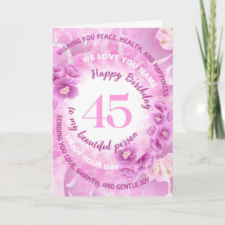 Tarjeta 45 Cumpleaños Floral de Cerezo Rosa Hito