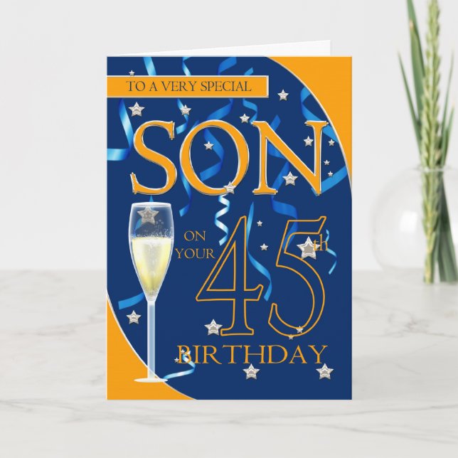 Tarjeta 45.o Hijo del cumpleaños - vidrio de Champán (Anverso)