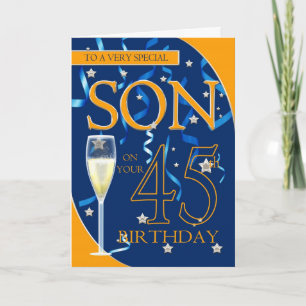 Tarjeta 45.o Hijo del cumpleaños - vidrio de Champán