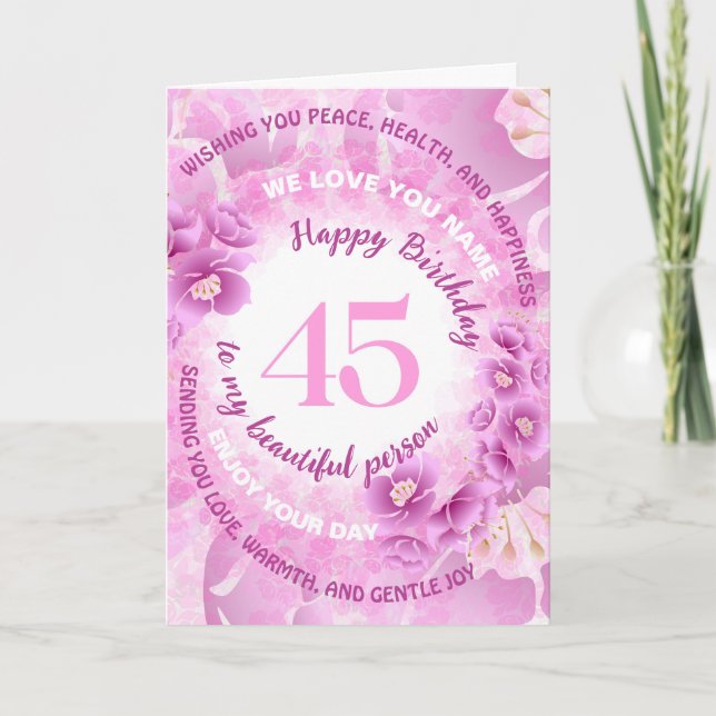 Tarjeta 45 Pink Cherry Blossom Floral Milestone Birthday (Anverso)