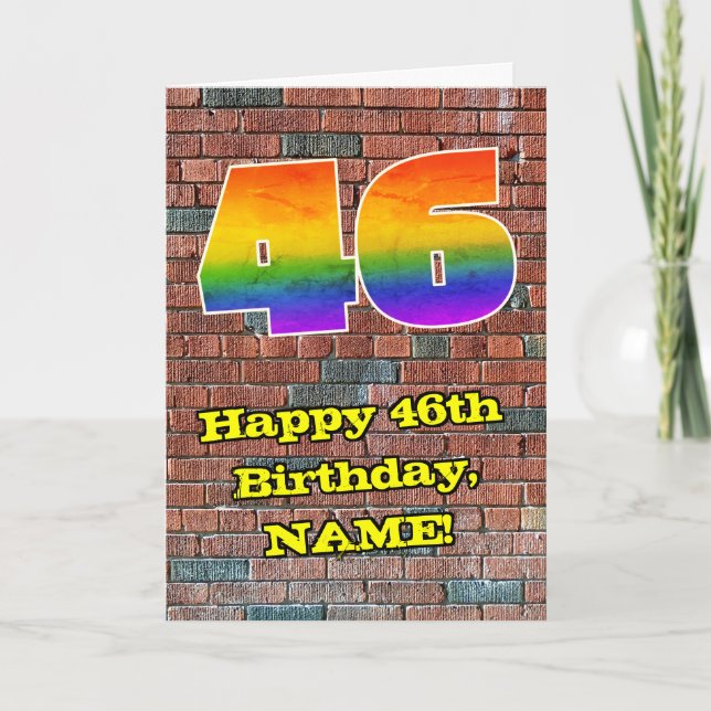Tarjeta 46º cumpleaños: Arcoiris 46 inspirado en graffitis (Anverso)