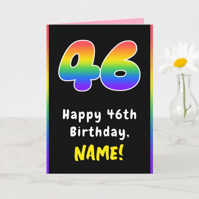 Tarjeta 46º cumpleaños: arcoiris colorido # 46, nombre per (Planta pequeña)