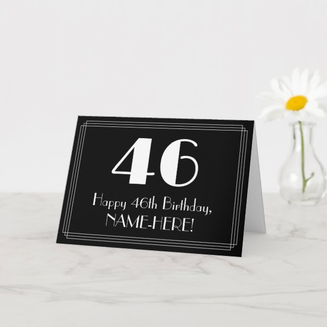 Tarjeta 46º cumpleaños ~ Art Deco Inspirado Aspecto "46",  (Planta pequeña)