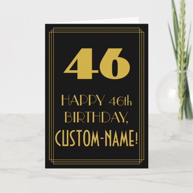 Tarjeta 46º cumpleaños ~ Art Deco Inspirado Aspecto "46" y (Anverso)