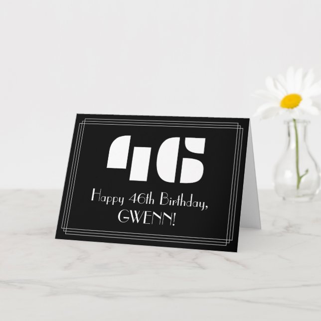Tarjeta 46º cumpleaños: Art Deco inspirado look "46" y nom (Planta pequeña)