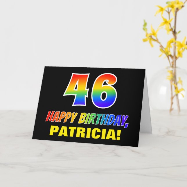 Tarjeta 46º cumpleaños: audaz, divertido, simple, arcoiris (flor amarilla)