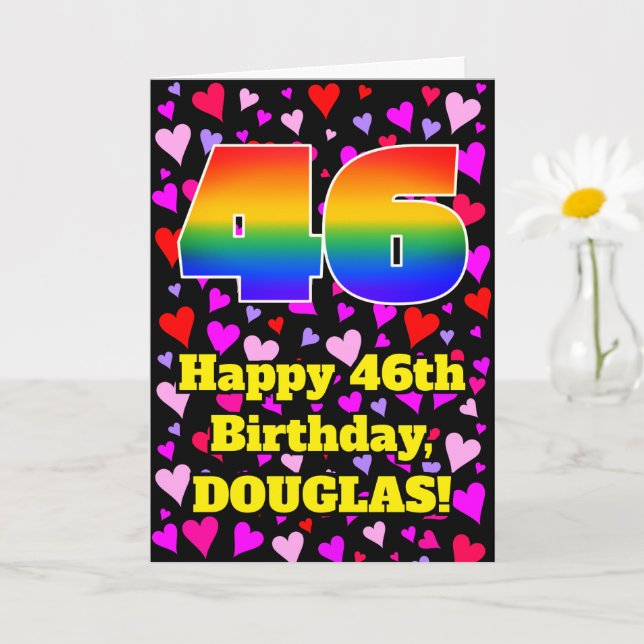 Tarjeta 46º cumpleaños: Patrón de corazones amorosos, arco (Planta pequeña)