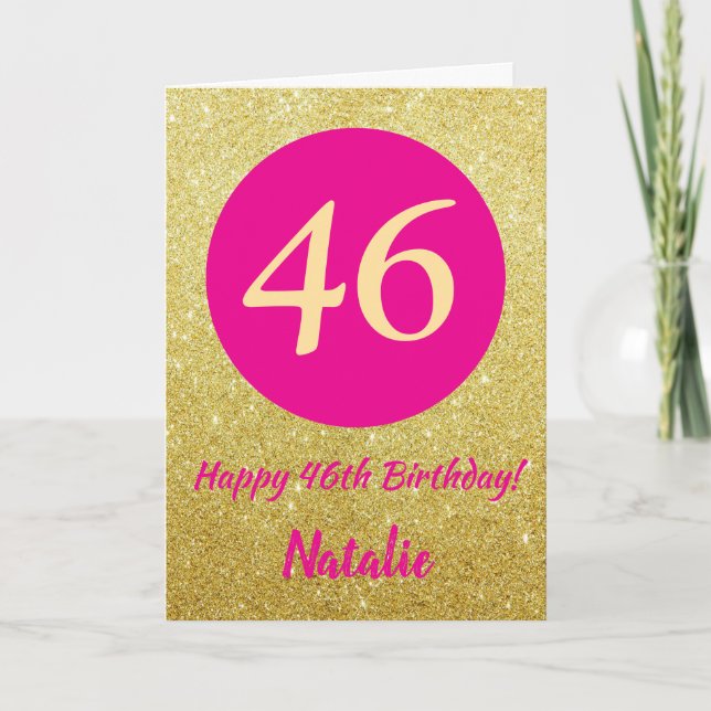Tarjeta 46.ª feliz cumpleaños Purpurina de oro y rosado ca (Anverso)