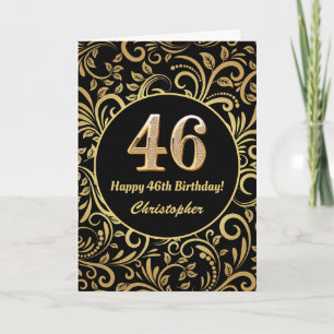 Tarjeta 46.º Nacimiento Patrón Floral Negro y Oro