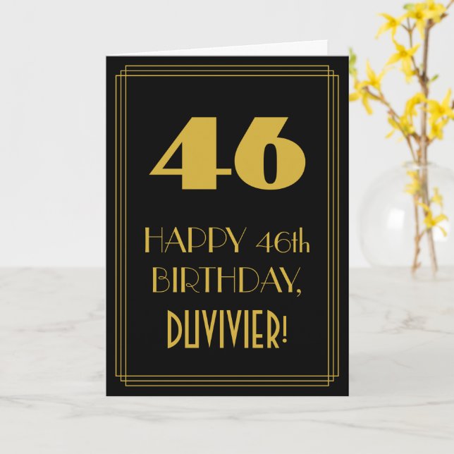 Tarjeta 46 Aniversario - Estilo Art Deco inspirado "46" y  (flor amarilla)