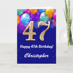 Tarjeta 47.º Balón azul y dorado de la marina de cumpleaño