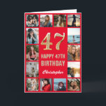 Tarjeta 47.º feliz cumpleaños Collage de fotos rojo y oro<br><div class="desc">47.ª tarjeta de cumpleaños feliz de Collage de fotos rojo y oro. Para una mayor personalización,  haga clic en el botón "Personalizar" y utilice nuestra herramienta de diseño para modificar esta plantilla.</div>