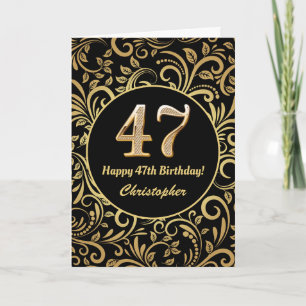 Tarjeta 47.º Nacimiento Patrón Floral Negro y Oro