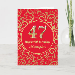 Tarjeta 47.º patrón floral rojo y dorado