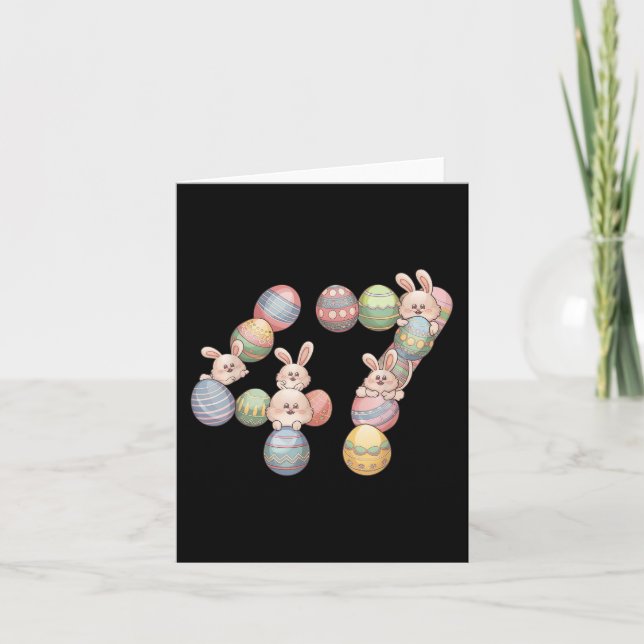 Tarjeta 47.º presidente en Pascua, Donald Trump, 47 huevos (Anverso)